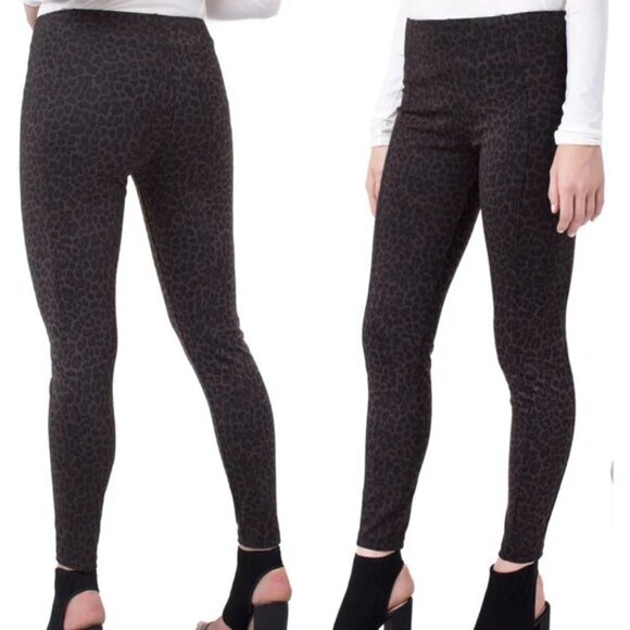 Liverpool Leggings Womens 14 Ankle Brown Black Cheetah Print Reese Ponte‎ Knit - Picture 1 of 10
